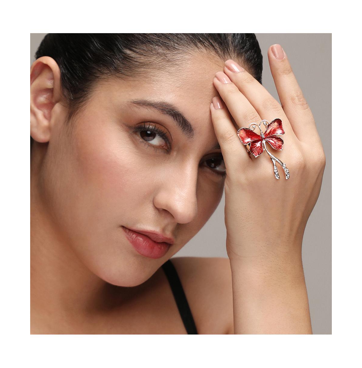 Sohi Women's Butterfly Statement Ring In Red