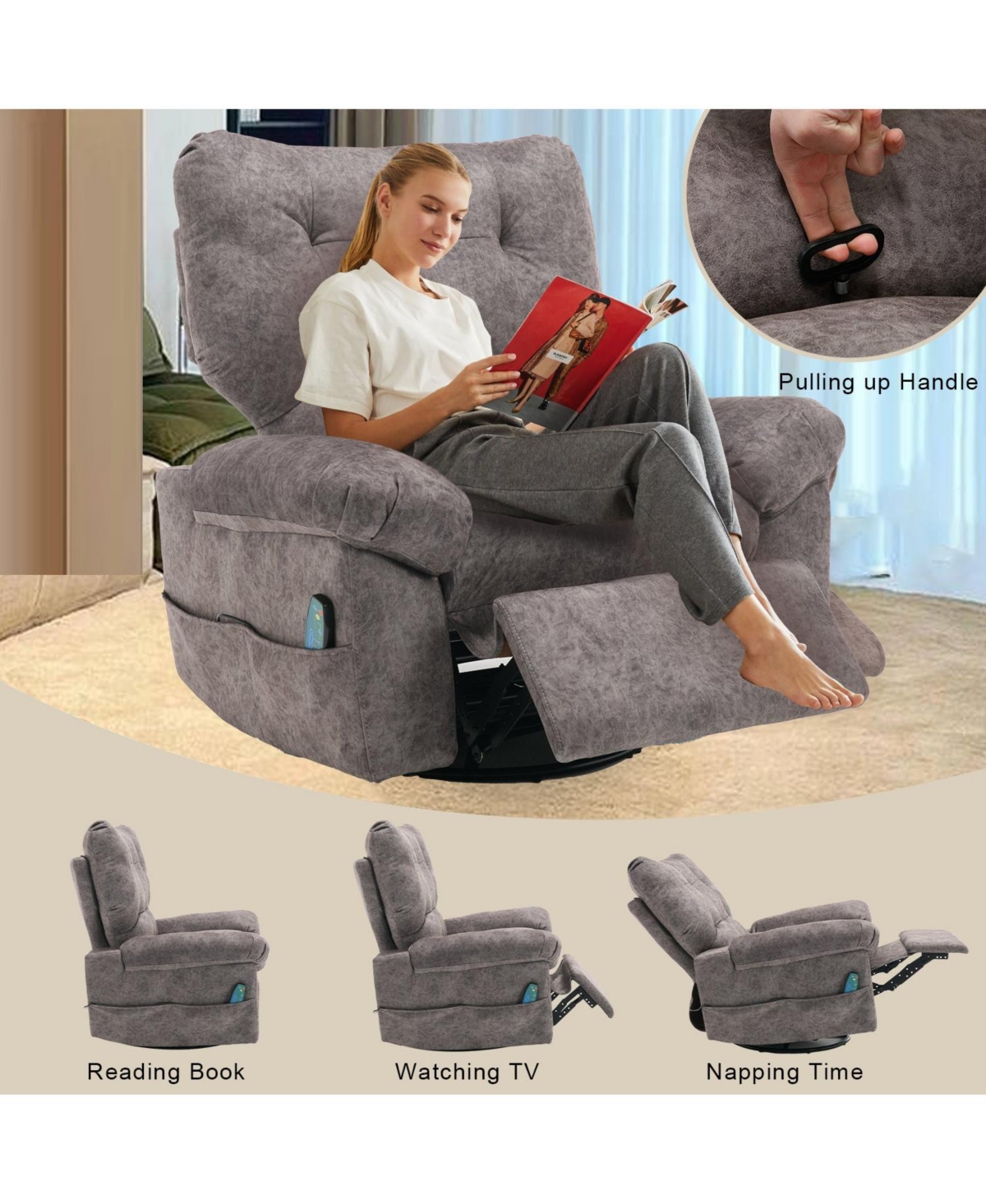 Boyel Living Overstuffed Rocker Recliner Chair with Massage and Heat Wide Seat Single Sofa Lounge Chairs