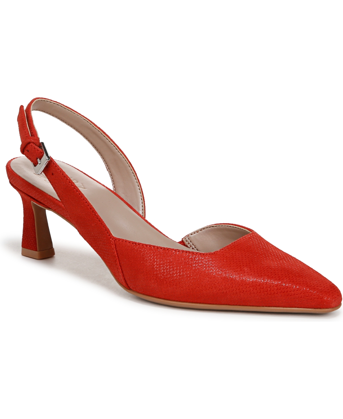 Naturalizer Dalary Pointed Toe Slingback Pumps In Maserati Red Embossed Suede
