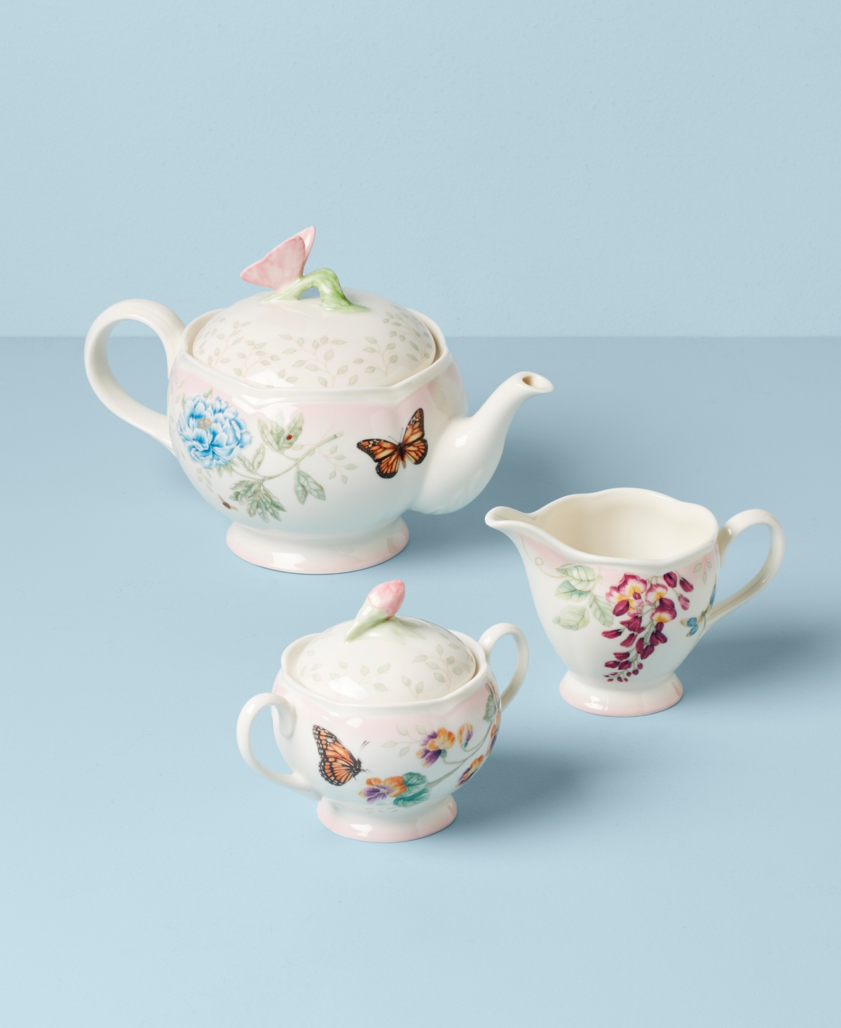 Lenox Pink Ombre Butterfly Meadow 3-piece Tea Set In Multi And Pink