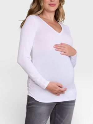 Maternity Motherhood V-Neck Side-Ruched Long Sleeve Tee
