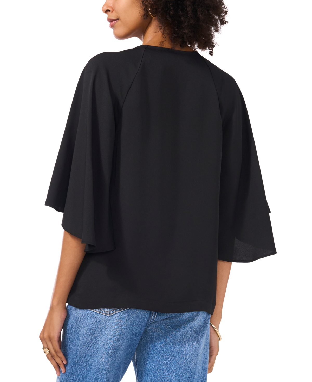 Shop Vince Camuto Women's Split-neck 3/4-angel-sleeve Blouse In Rich Black