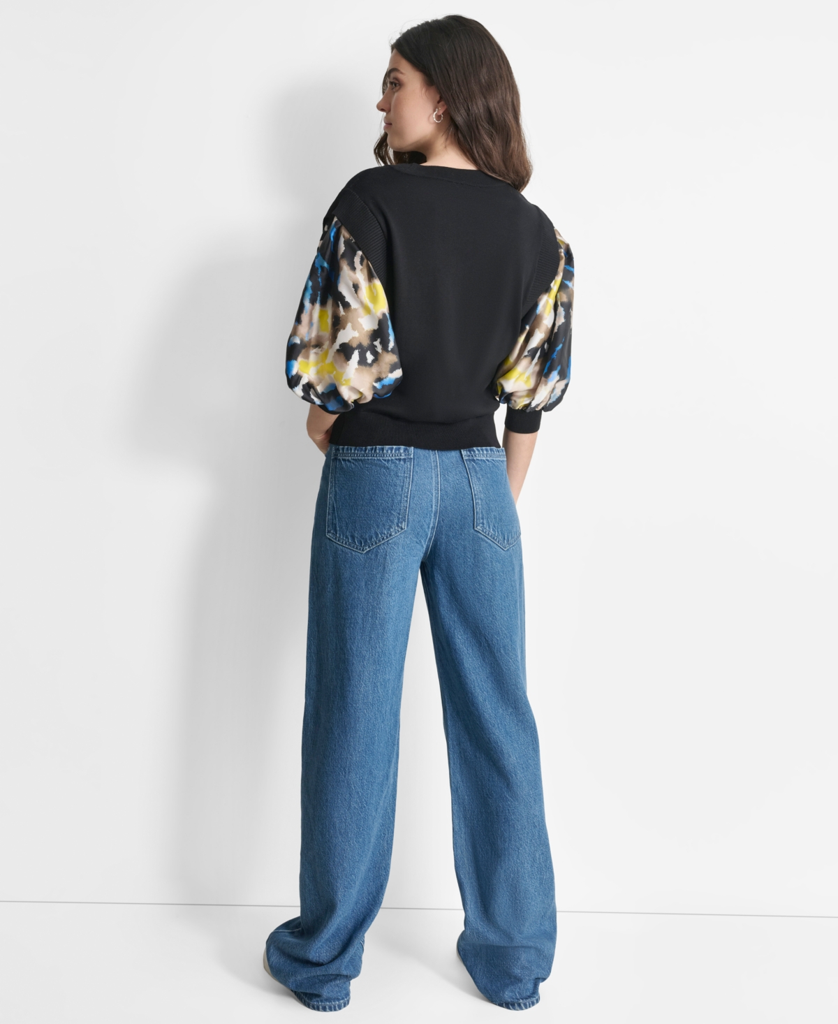 Dkny Women's Contrast Balloon-Sleeve Knit Top -abstract Tiger