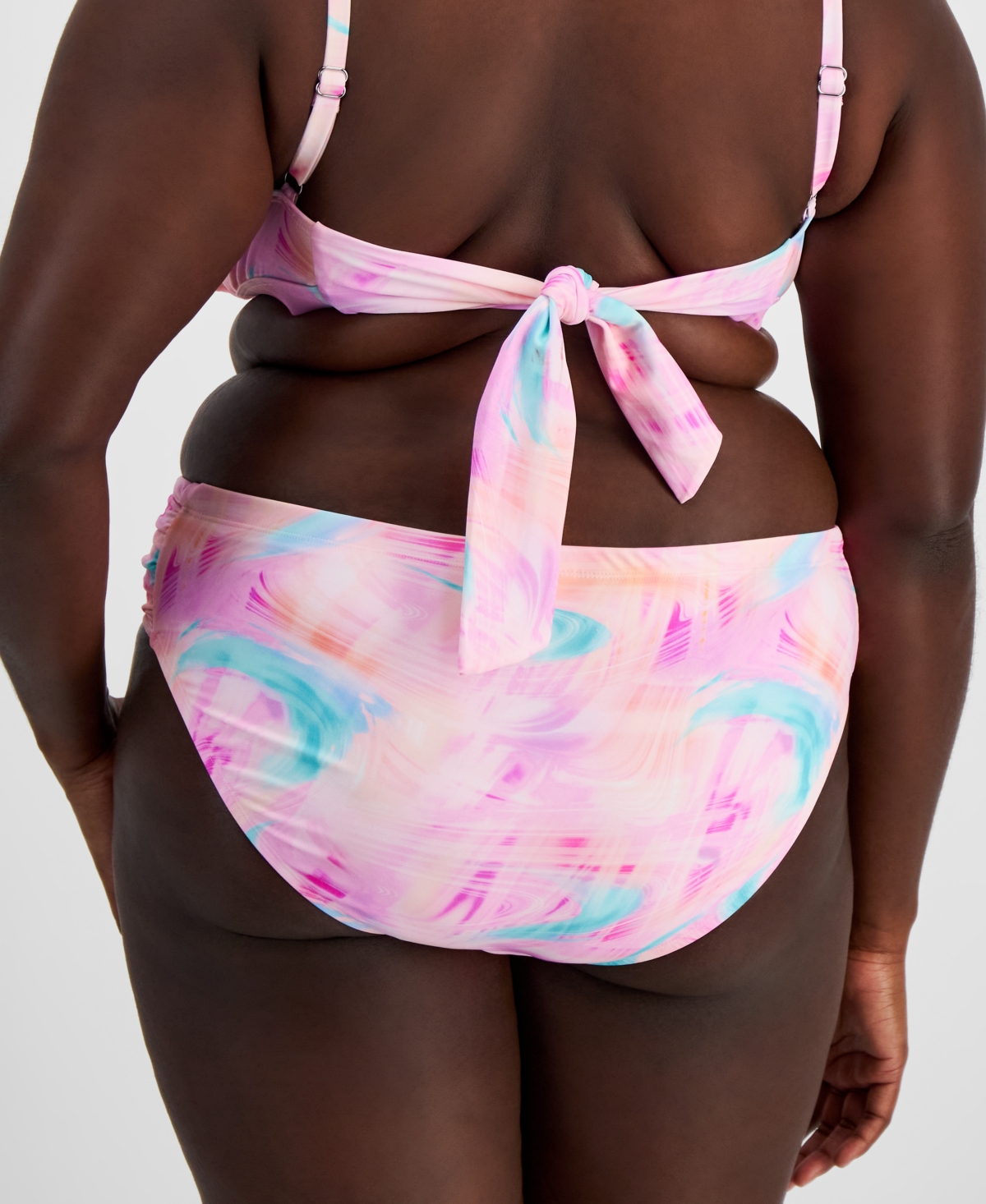 Salt + Cove Trendy Plus Size Tie-Dye Side-Tab Bikini Bottoms, Created for Macy's