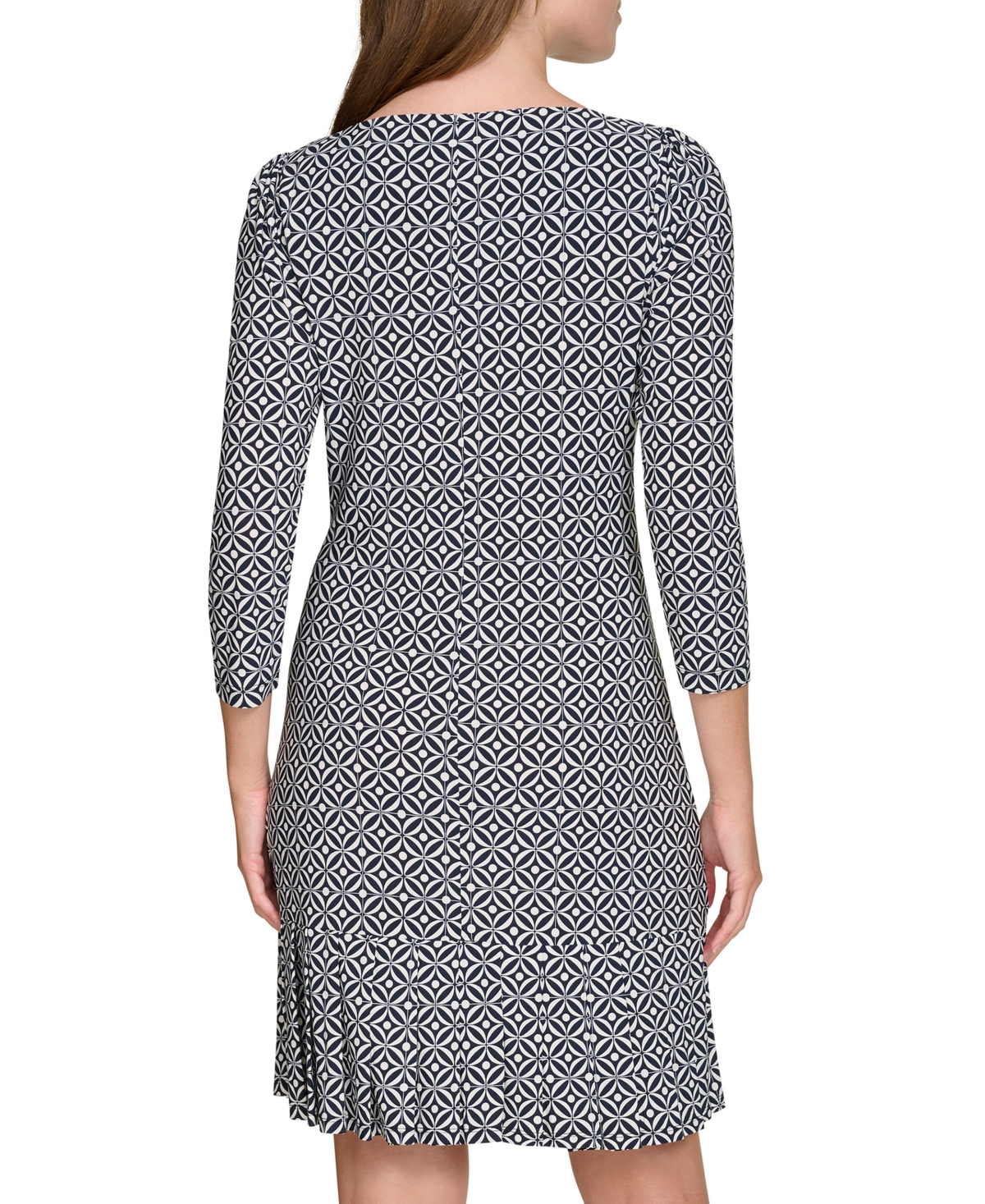Tommy Hilfiger Women's Printed Pleated-Hem Shift Dress -Cream