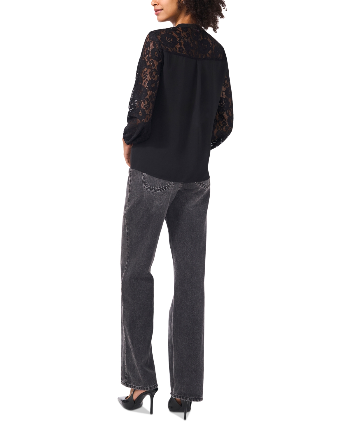 Shop Vince Camuto Women's Lace Yoke Button-front Top In Rich Black