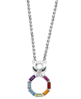EFFY&reg; Multi-Gemstone (7/8 ct. t.w.) Panther & Ring 18" Pendant Necklace in Sterling Silver