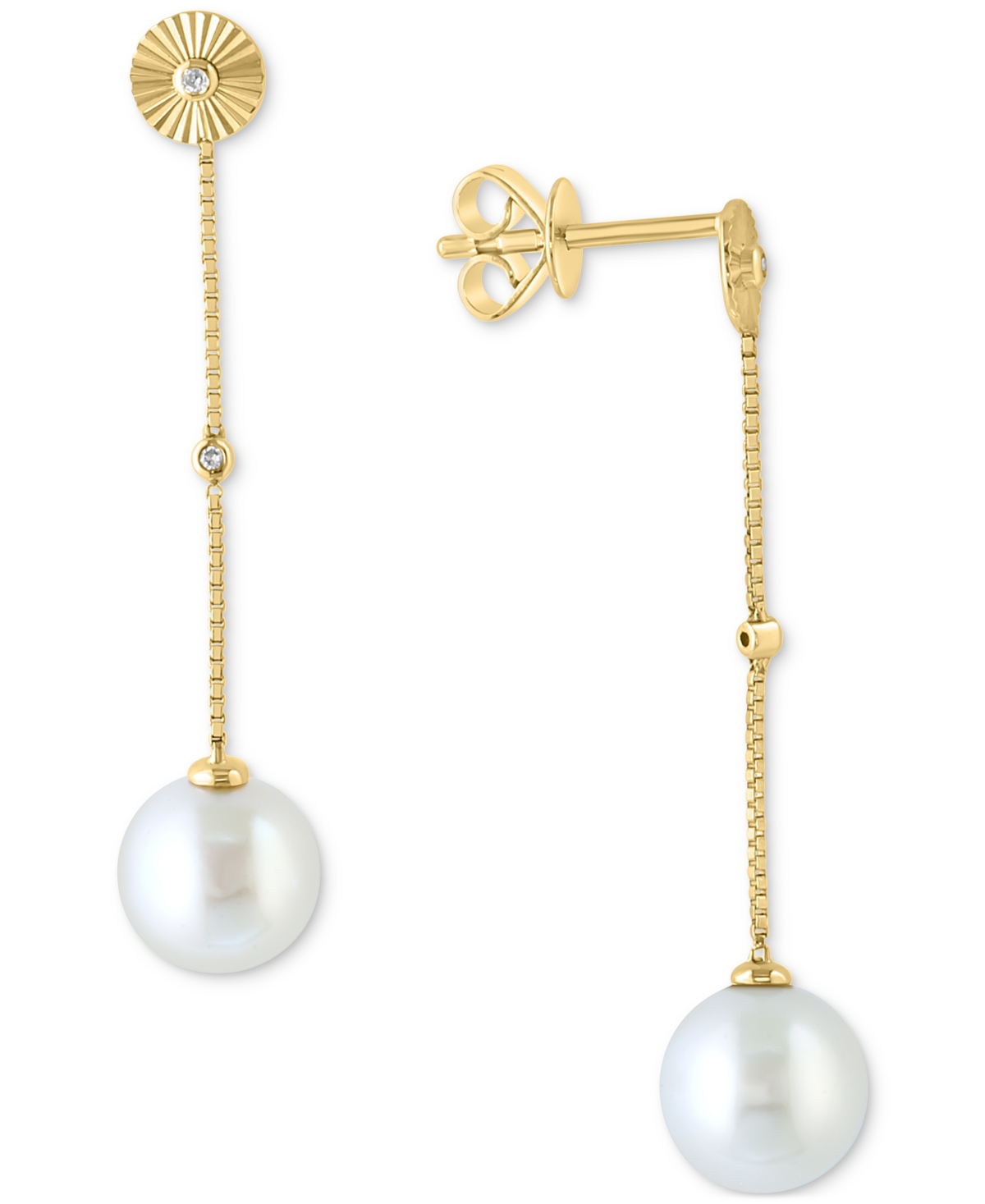 Effy Collection Cultured Freshwater Pearl (7.5mm) & Diamond Accent Drop Earrings In 14k Yellow Gold In 14k Gold