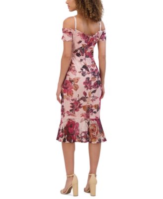 Women's Off-the-Shoulder Printed Floral Lace Midi Dress
