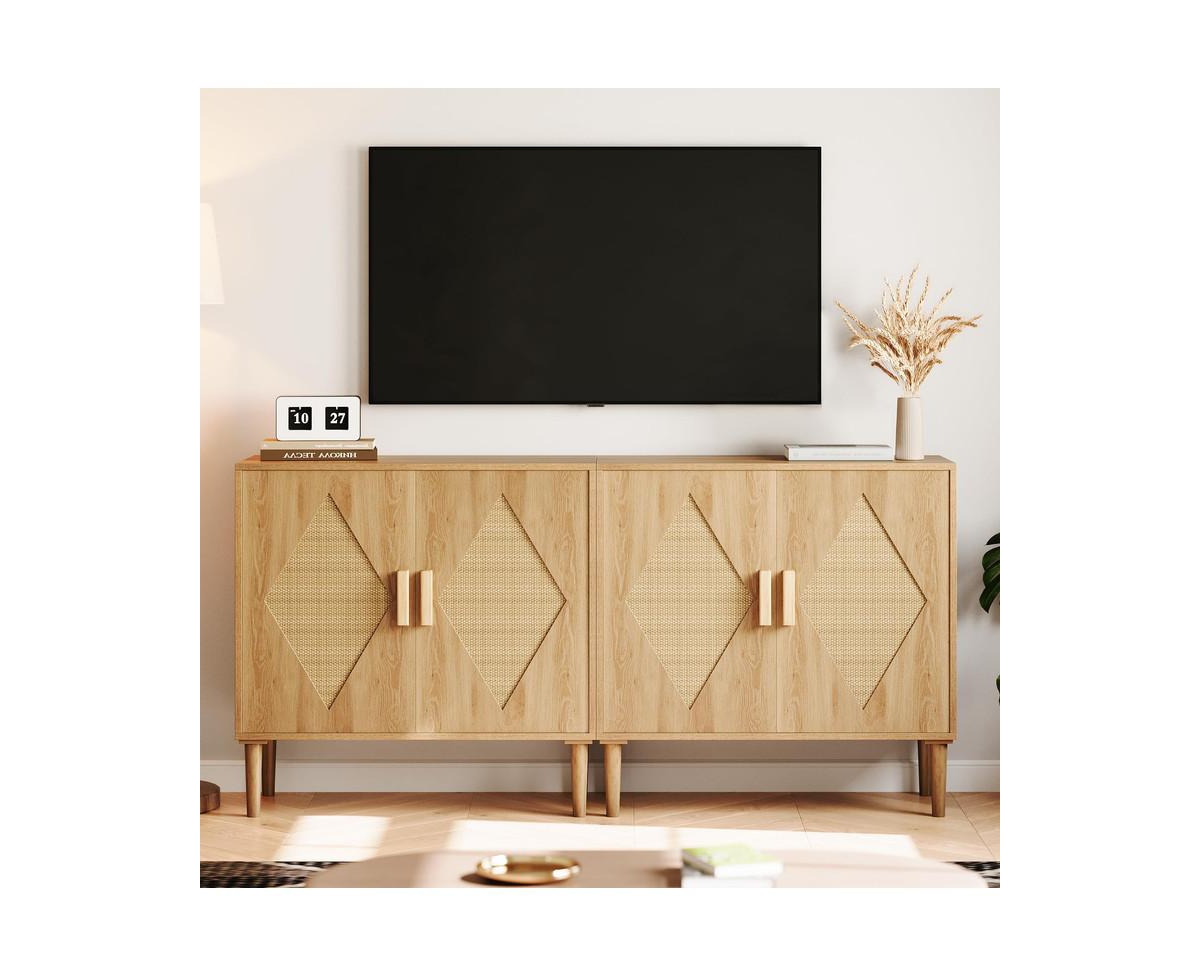 gaomon Modern Rattan Sideboard Buffet Storage Cabinet with Rattan Doors, Free Standing Accent Cabinet for Living Room, Hallway, Dining Room, Entryway