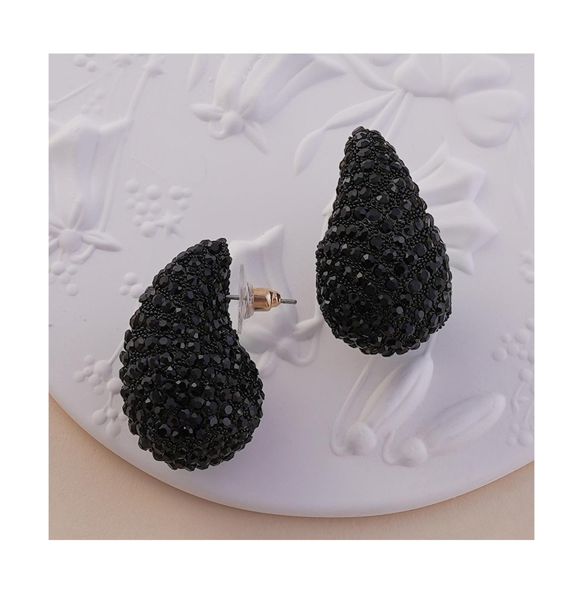 Sohi Women's The Medium Cristal Teardrop Stud Earrings In Black