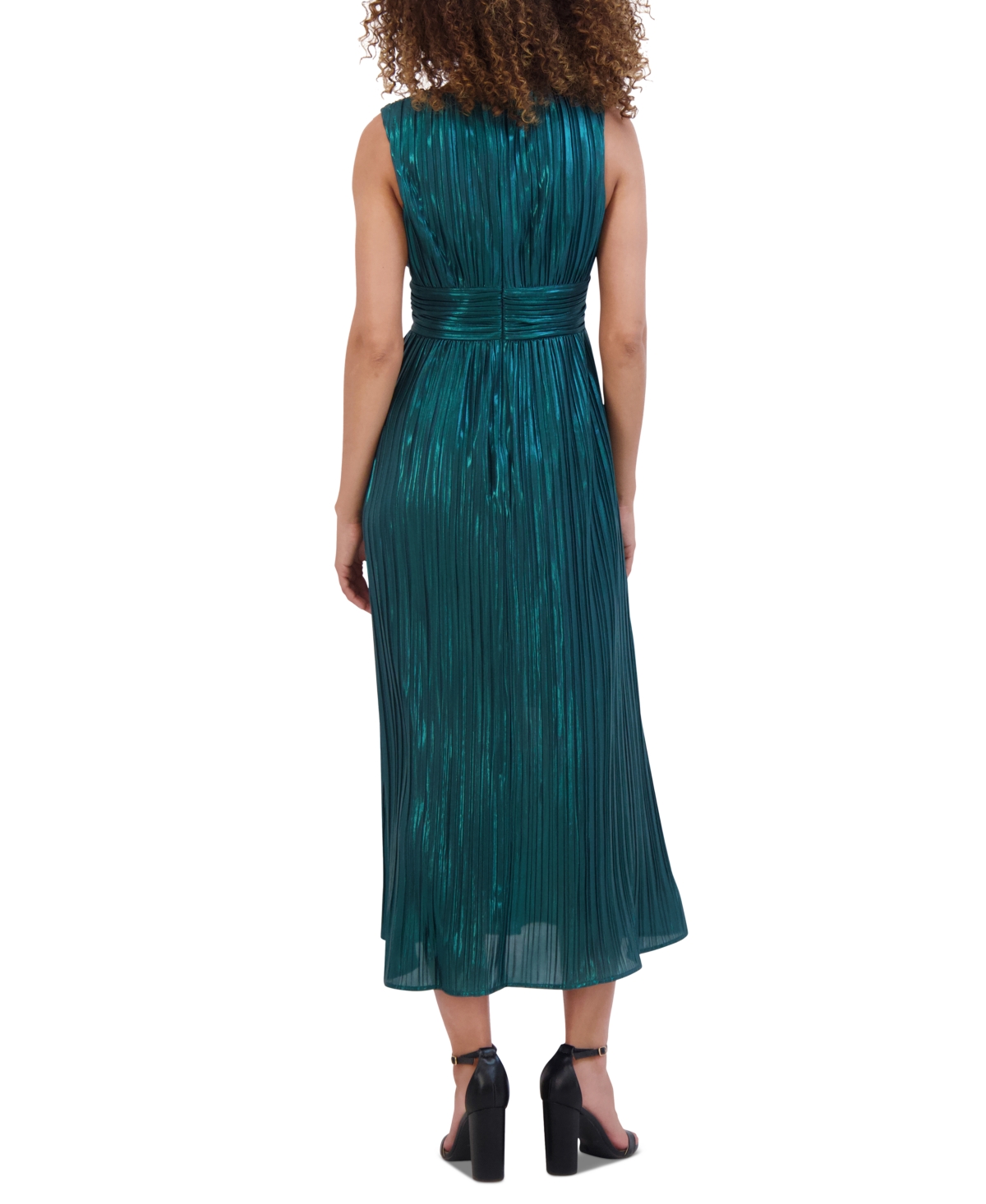 Siena Women's Metallic Pleated Maxi Dress In Emerald