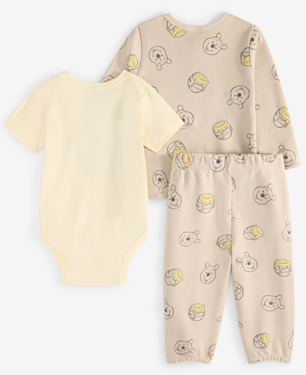 Disney Baby Boys Winnie-the-pooh Bodysuit, Thermal Henley Top & Thermal Pants, 3 Piece Set In Taupe