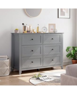 modern 6-drawer dresser with nickel handles & deep storage, wood, storage cabinet