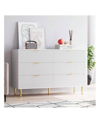 6 Drawer Dresser For Bedroom, 56" Wide Wood Dresser Organizer With Metal Legs, Modern Chest Of Drawers For Bedroom, Hallway, Home Office