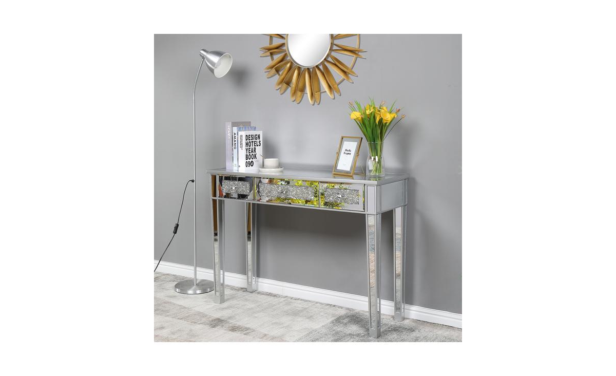 SlickblueMdf Mirror Surface Computer Desk with Broken Glass Stylish Three-Pump Design - Silver