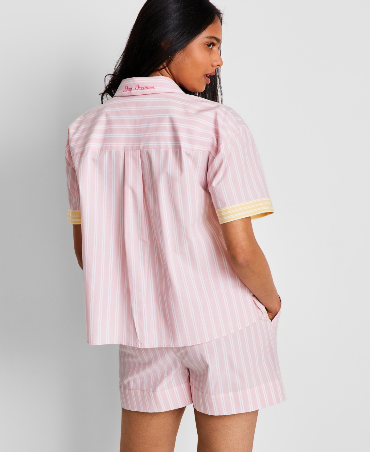 State Of Day Women's Colorblocked Striped Boxer Pajama Set, Exclusively At Macy's In Parfait Pink