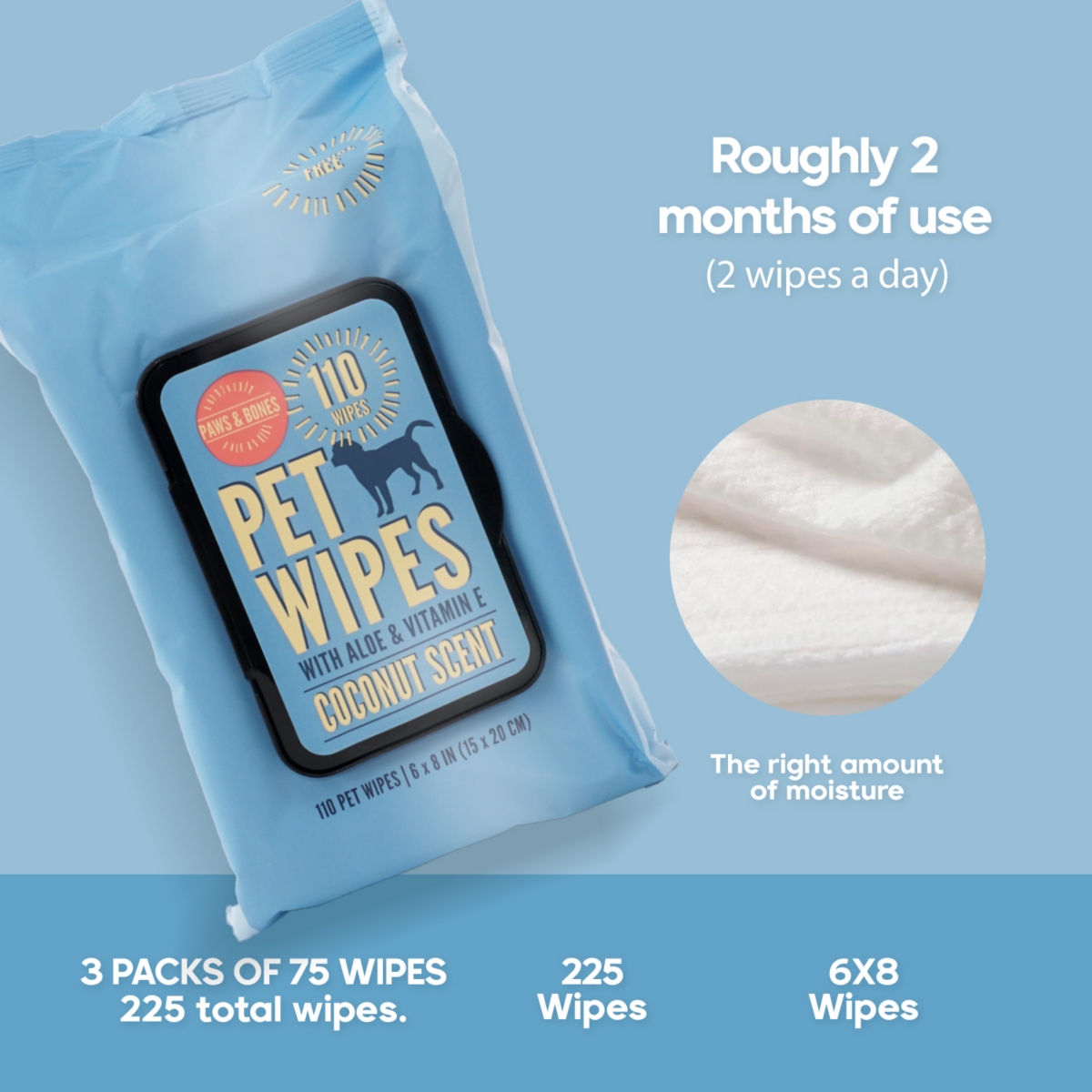 Precious Tails 110pc. Pet Wipes for Dog for Cleaning Deodorizing Paws, Butt, Body, Extra Gentle with Aloe & Vit. E