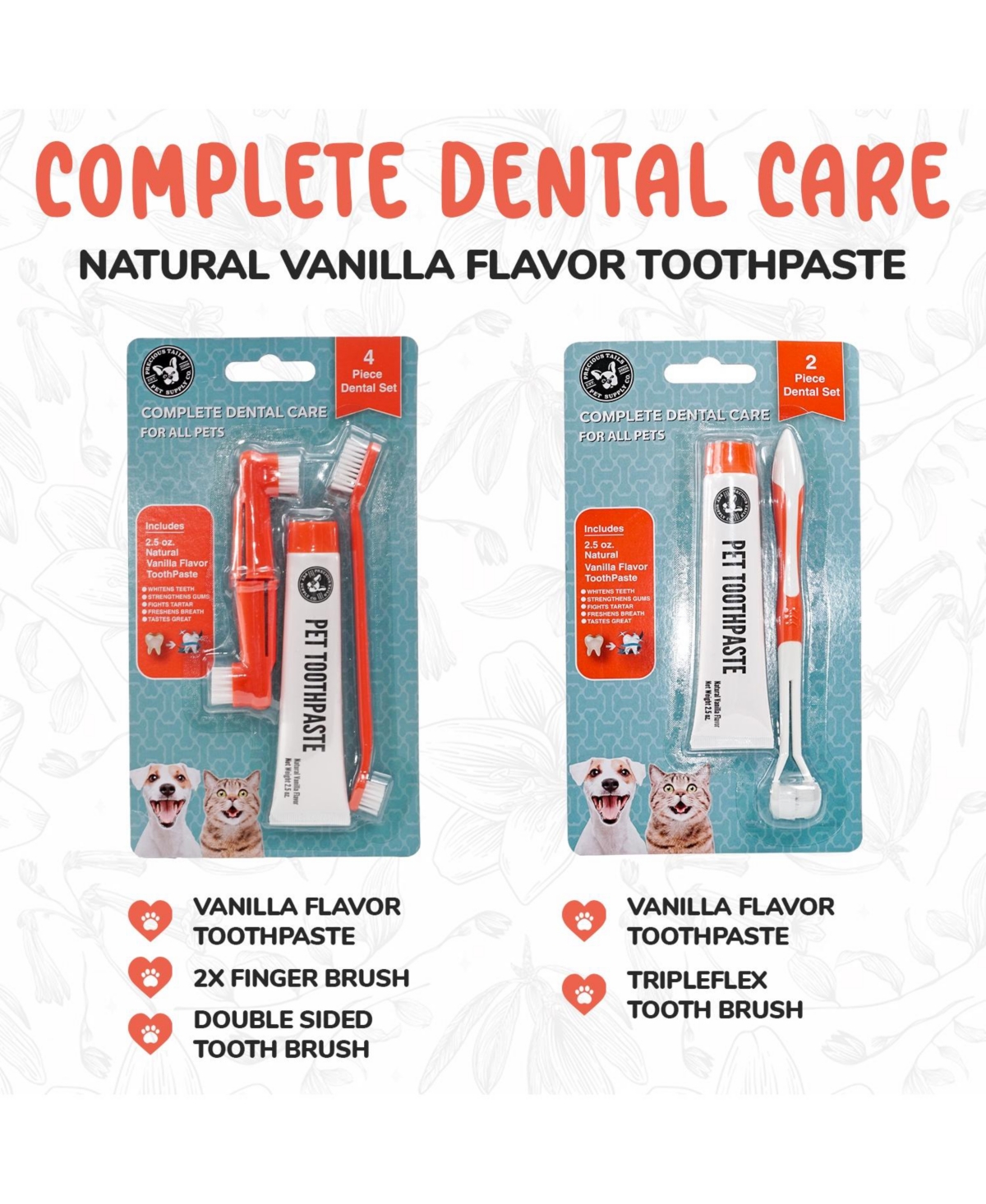 Precious Tails 4-pc. Pet Dental Kit for Dogs and Cats, Cat and Dog Toothbrush, Dog Teeth Cleaning, Dog Finger Toothbrush, Oral Hygiene for Pets - Vani