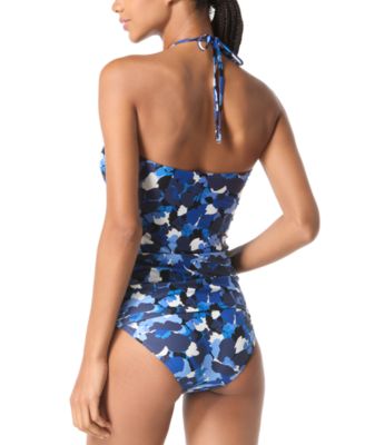 Michael Kors Michael  Womens Shirred Halter Tankini Top Classic Bikini Bottoms In New Navy
