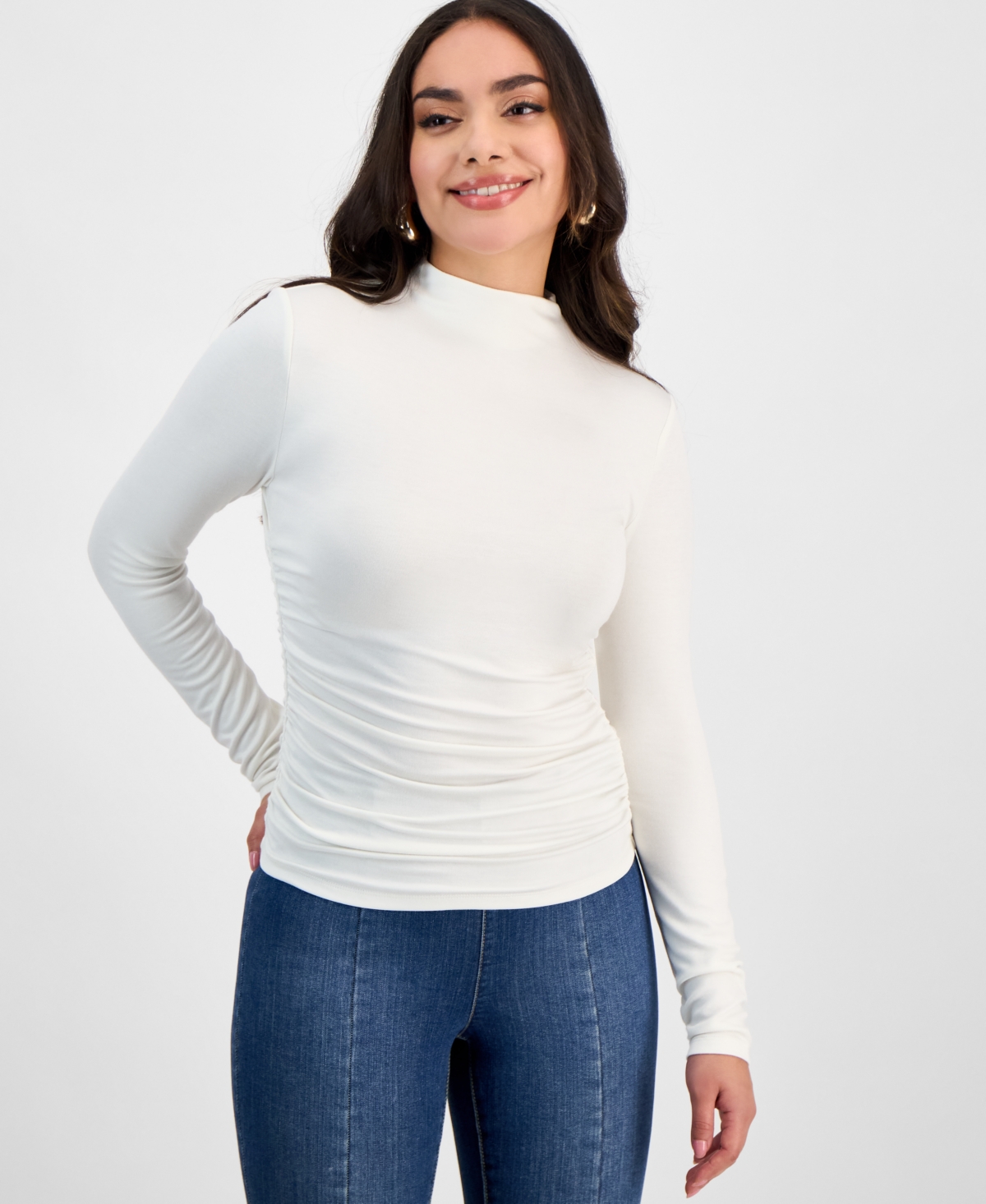Inc International Concepts Petite High-neck Side-ruched Top, Exclusively At Macy's