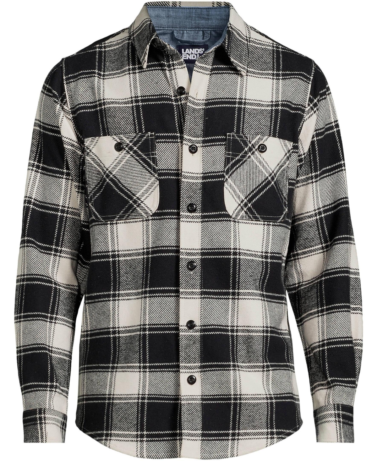 Lands' End Big & Tall Rugged Work Shirt -antique alabaster plaid