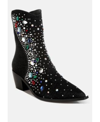Womens Starlit Multi Color Stones Embellished Boots