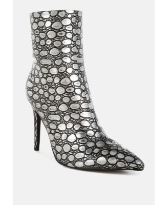 Womens Moolah Embossed Stiletto Heel Ankle Boots