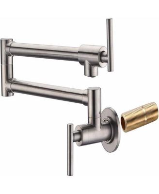 Wall-Mount Pot Filler Faucet in Brushed Nickel Finish with Dual Swing Joints Design for Kitchen Use
