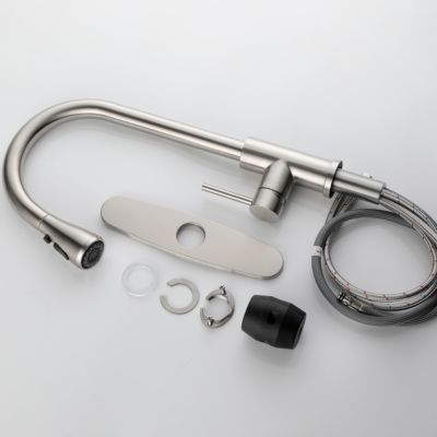 Single Handle Kitchen Sink Faucet – High Arc Design with Pull-Down Sprayer in Brushed Stainless Steel Finish