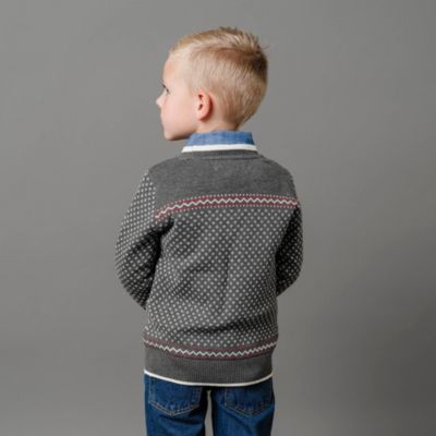 Boys Organic Long Sleeve Intarsia Crew Neck Pullover Sweater