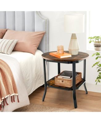 2-Tier Sofa End Side Table Nightstand Round Tabletop for Living Room