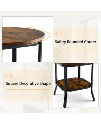 2-Tier Sofa End Side Table Nightstand Round Tabletop for Living Room