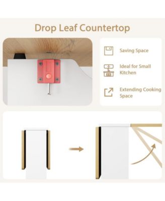 1 PC Wood 6 Wheels and 2-Layer Storage Shelf Folding  Drop Leaf Dining Table