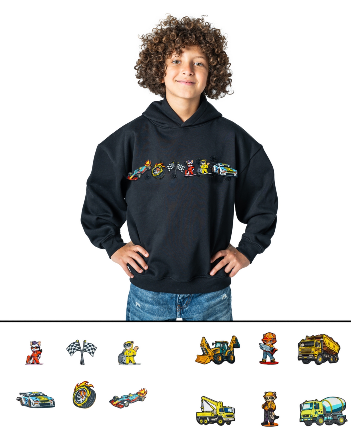 Rabble Clothing Kids Unisex Customizable Hoodie Bundle with Turbo Builders Dabblz - Jet black