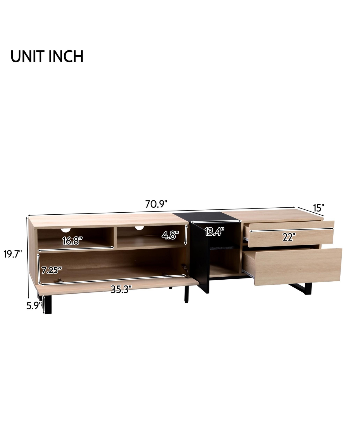 Slickblue Modern Tv Stand for 80-Inch Tv with Double Storage Space, Media Console Table for Organized Entertainment