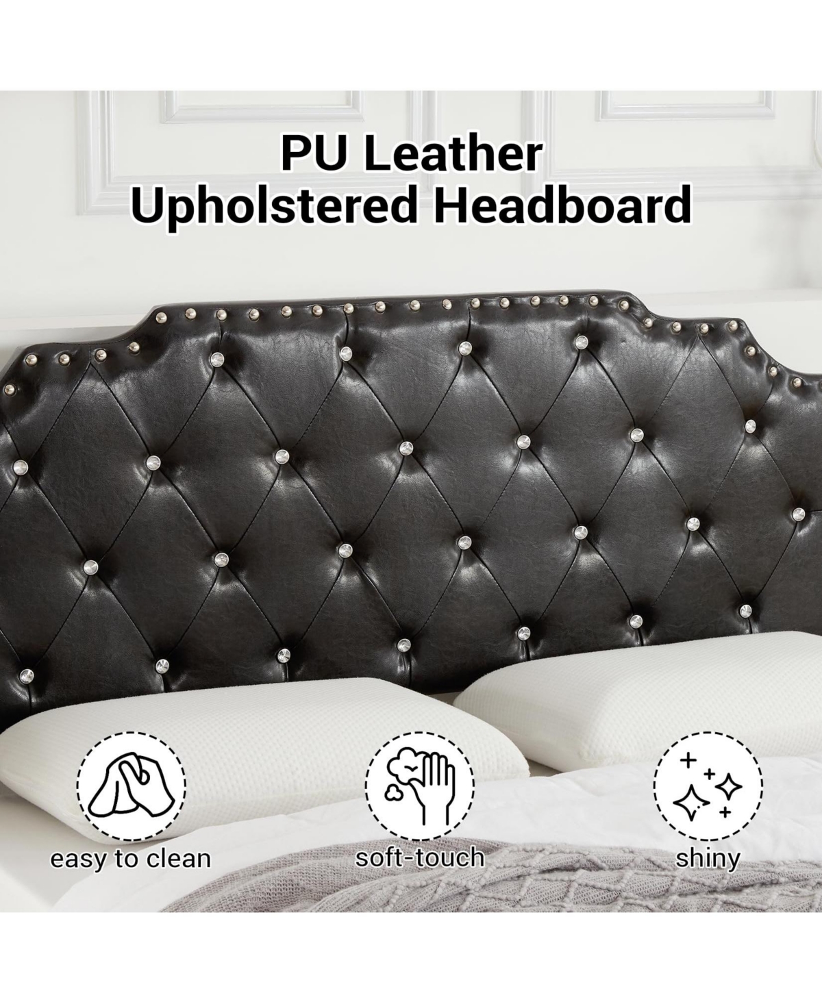 gaomon Bed Frame, Metal Platform Bed Frame with Pu Leather Upholstered Headboard, Strong Slat Support, Easy Assembly