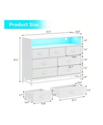 Dresser For Bedroom, Modern 7 Drawers Long Dresser With Charging Station And LED Lights Design