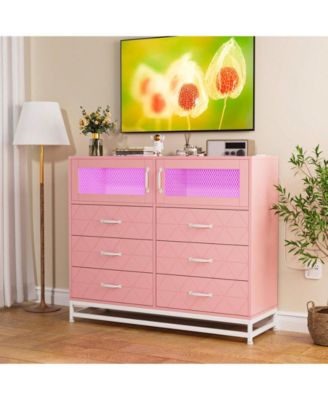 Dresser For Bedroom With LED Lights And Charging Station, 6 Drawer Double  Dresser With 2 Shelves, Wide Modern Wooden Chest Of Drawers For Bedroom,  Entryway, Hallway - Macy's