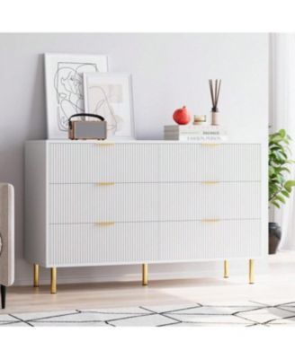 6 Drawer Dresser For Bedroom, 56" Wide Wood Dresser Organizer With Metal Legs, Modern Chest Of Drawers For Bedroom, Hallway, Home Office