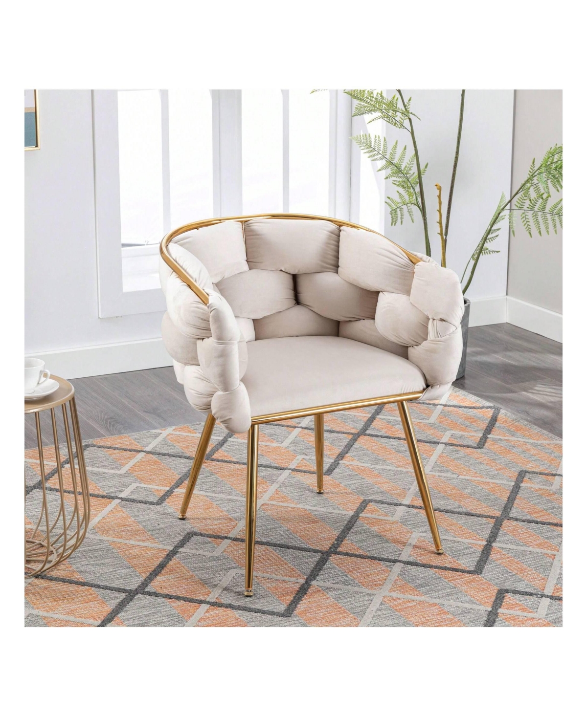 gaomon Velvet Accent Chair With Gold Legs Leisure Velvet Single Sofa Chair, Knitting Process, Lazy Person Household Dresser Stool, Stylish Cosmetic Ch