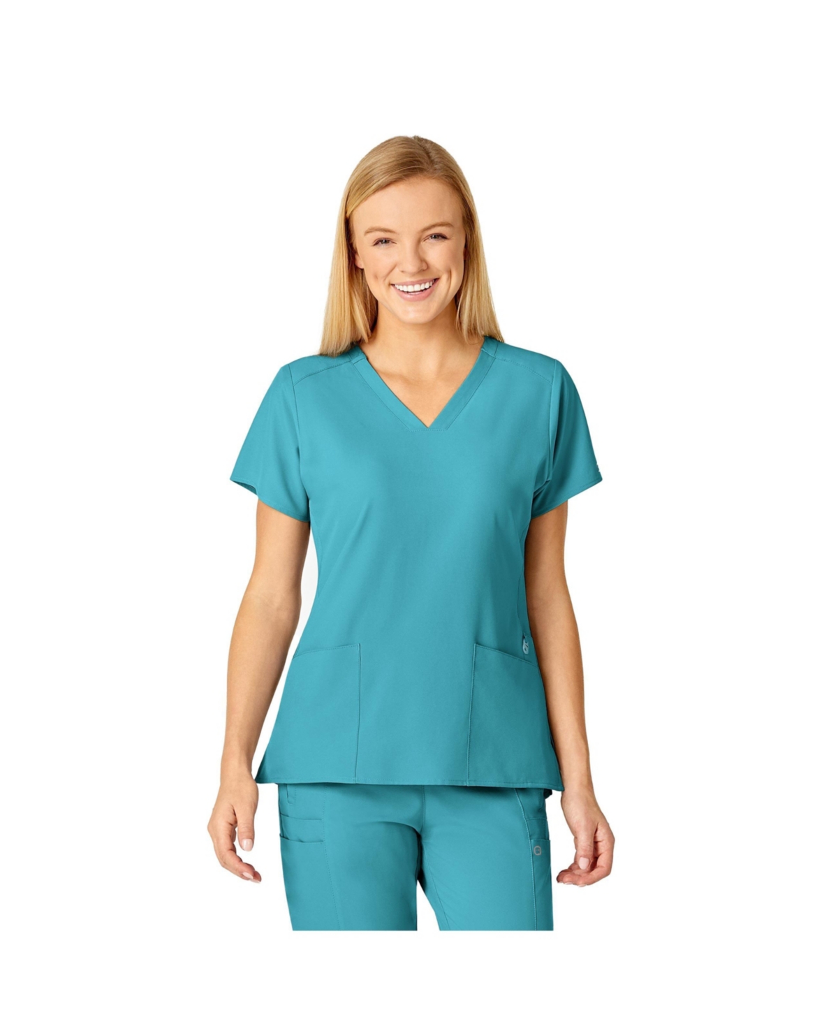 Women's W123 Flex Back Stylized V-Neck Scrub Top, Red, S Regular - Teal blue