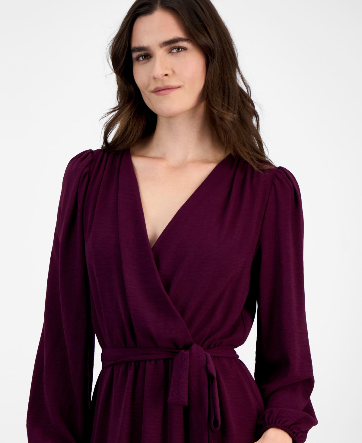 Connected Women's Surplice-Neck Faux-Wrap Long-Sleeve Dress