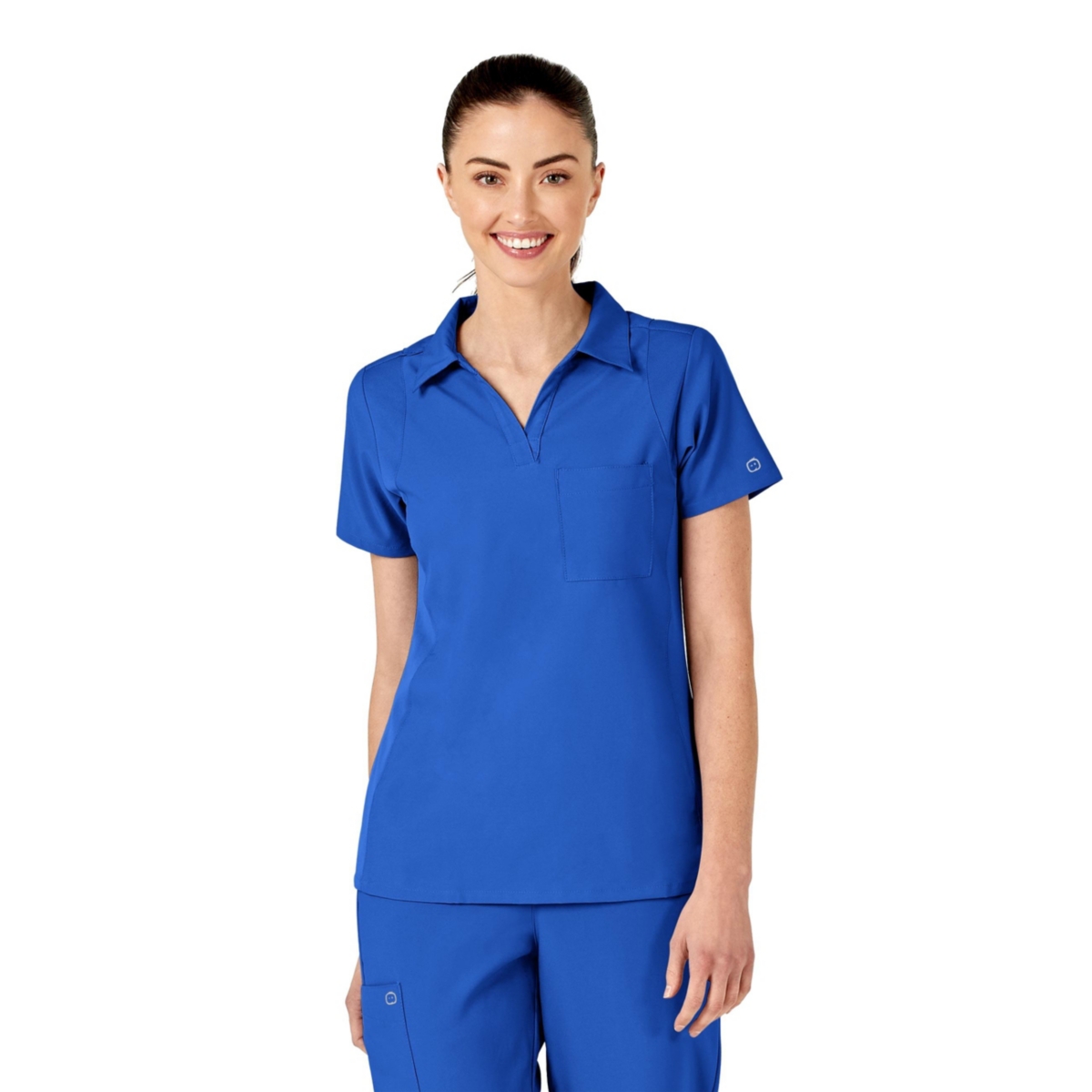 Women's W123 Collar Scrub Top - White