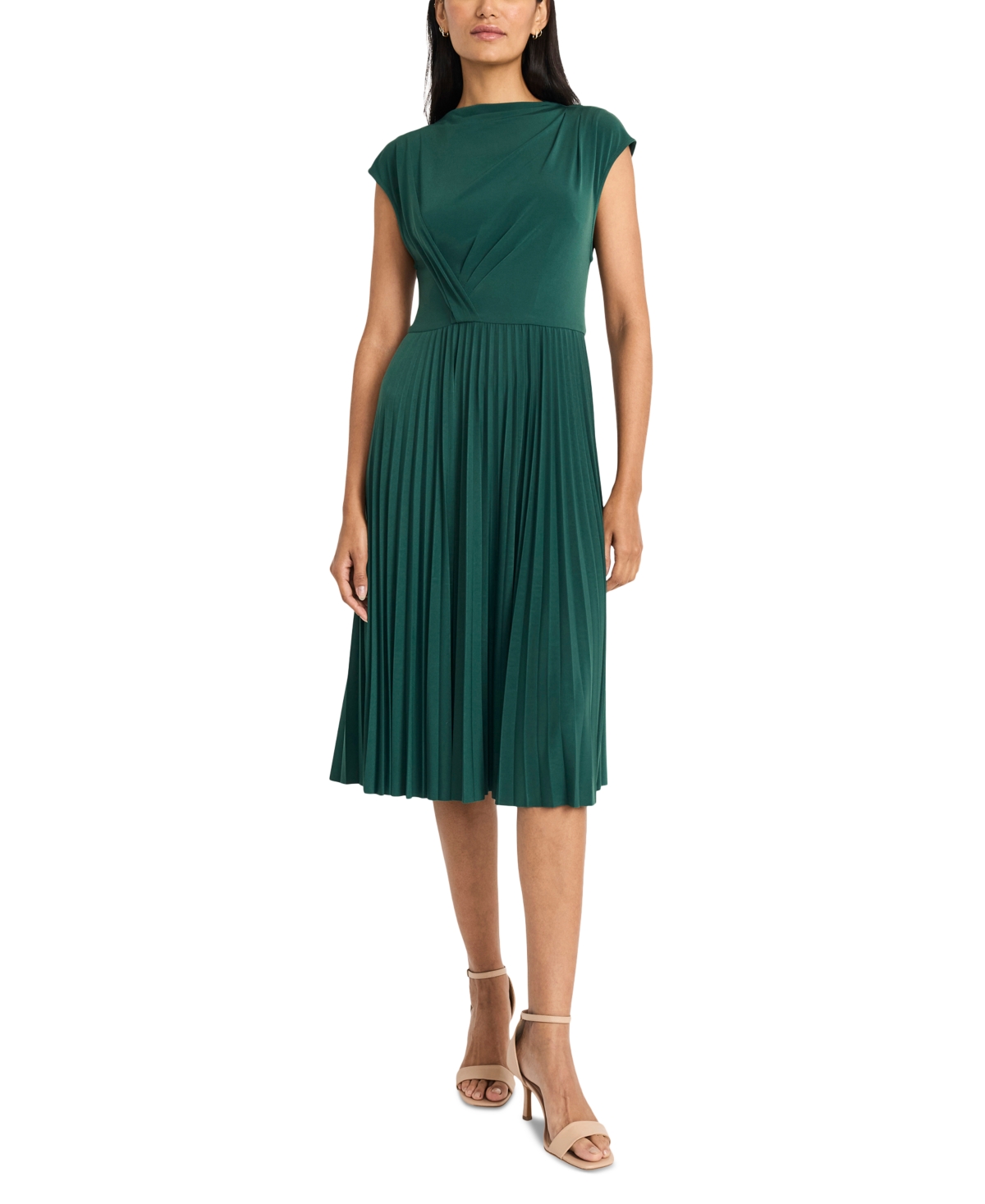 Donna Morgan Women's Sleeveless Pleated Midi Dress In Pine Grove