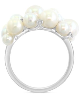 EFFY&reg; Cultured Freshwater Pearl (3 - 6-1/2mm) & Diamond (1/10 ct. t.w.) Cluster Ring in 14k White Gold