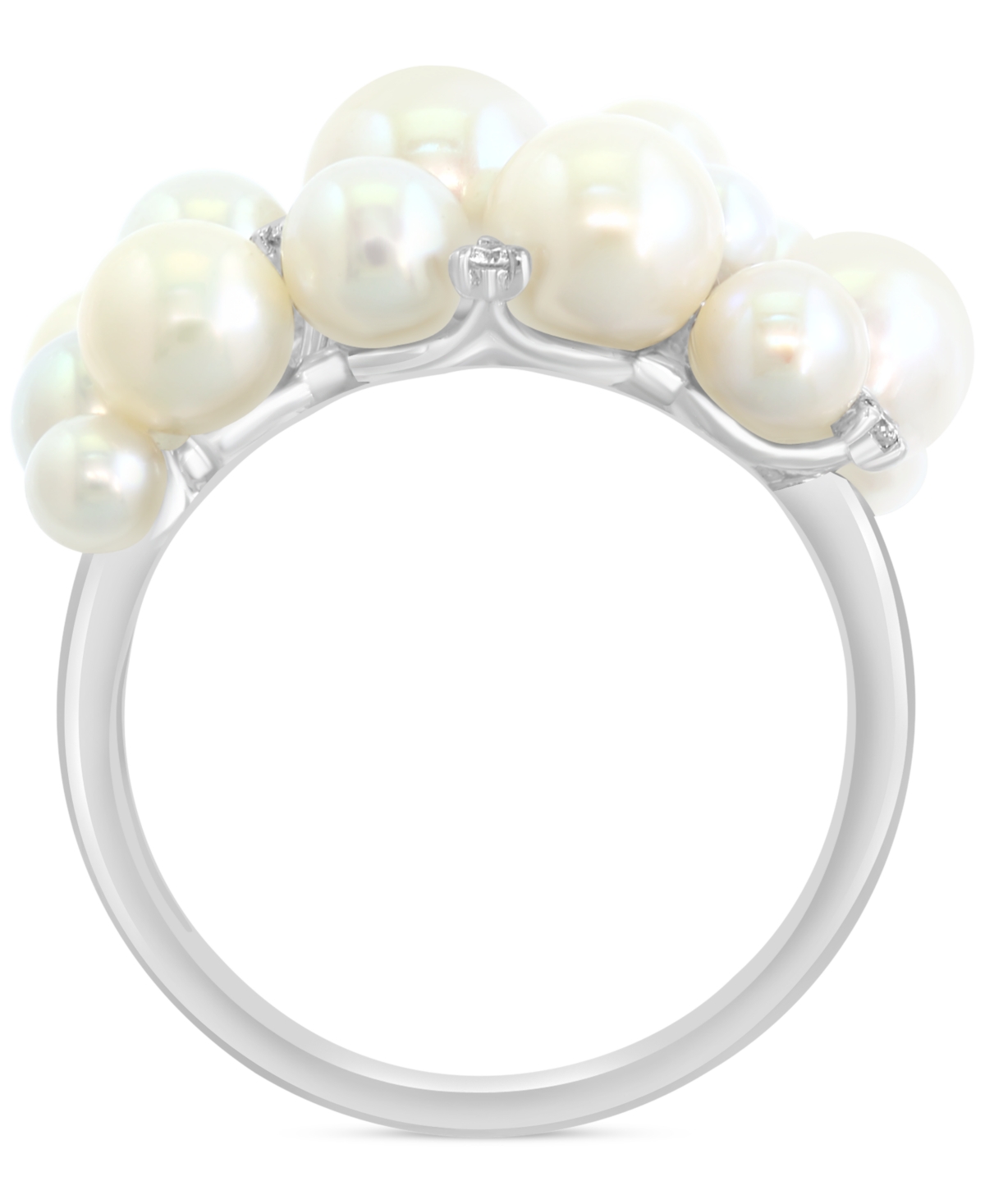 Effy Cultured Freshwater Pearl (3 - 6-1/2mm) & Diamond (1/10 ct. t.w.) Cluster Ring in 14k- White Gold