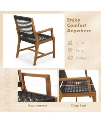 Patio 4PCS Acacia Wood Dining Chairs All-Weather Rope Woven Armchairs Outdoor