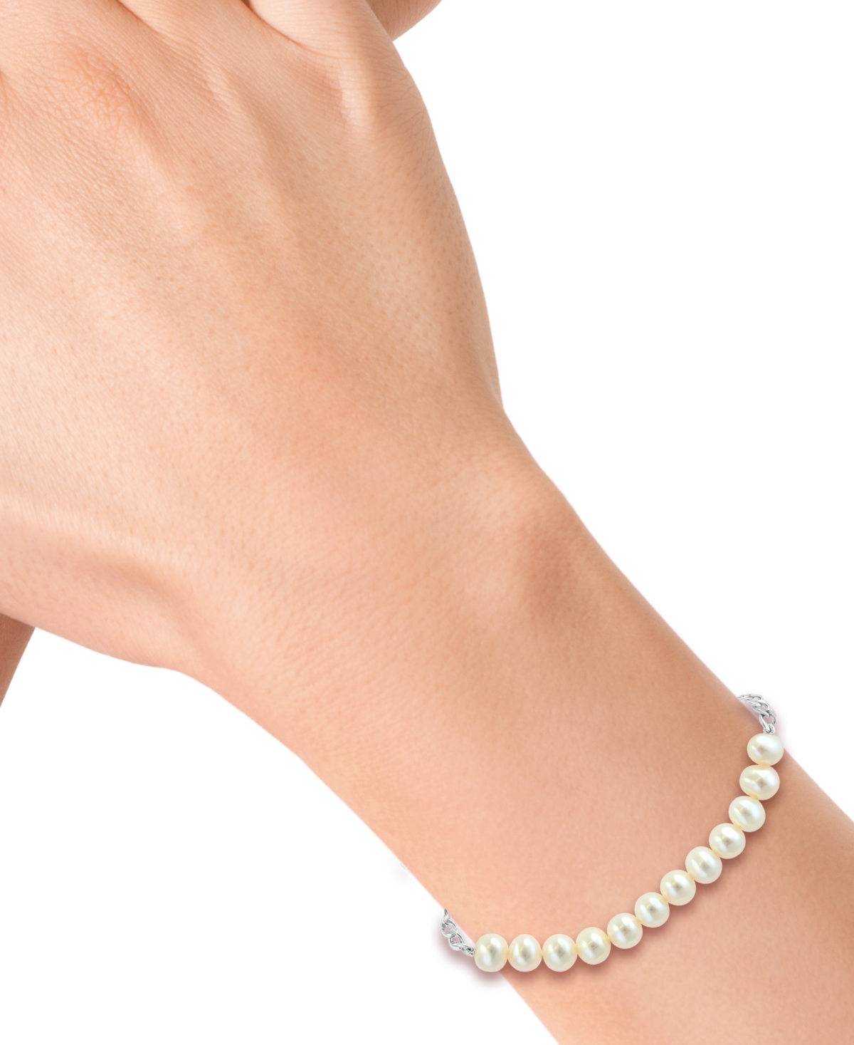 Effy Collection Effy Cultured Freshwater Pearl (6mm) Curb Link Chain Bracelet In Sterling Silver In Sterling Silver