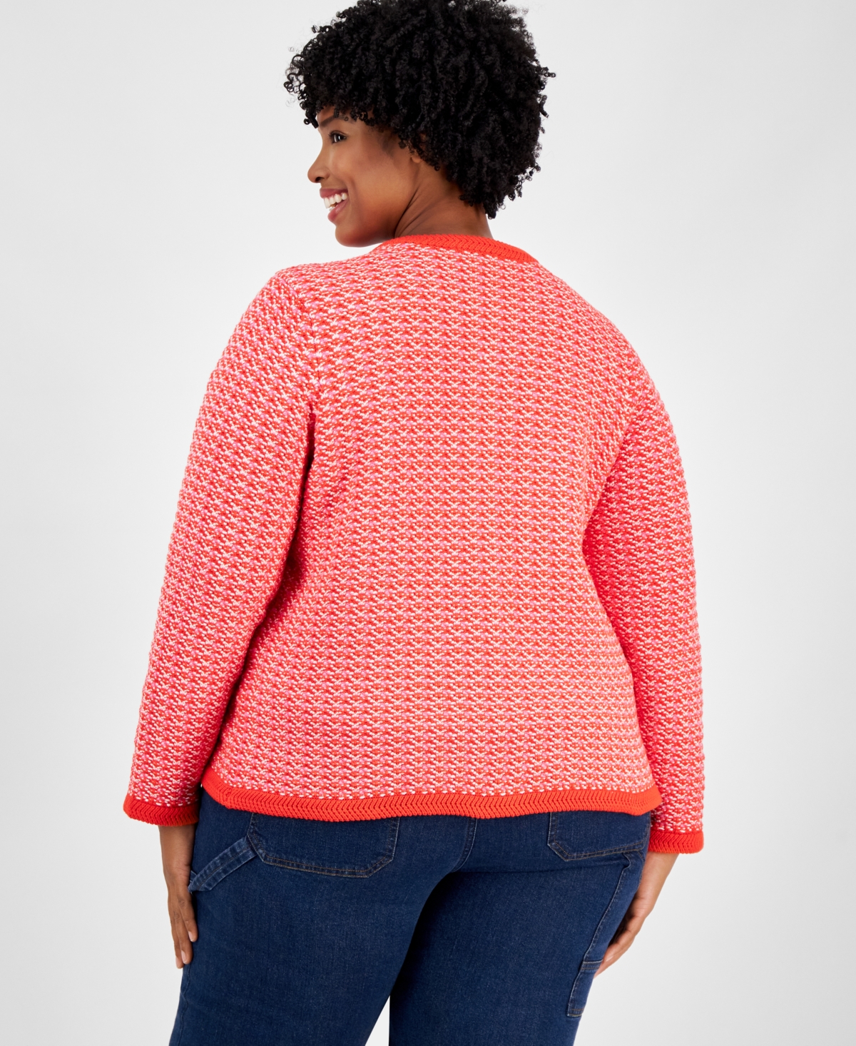 On 34th Trendy Plus Size Cotton Jacquard Cardigan, Exclusively At Macy's In Sweet Berry